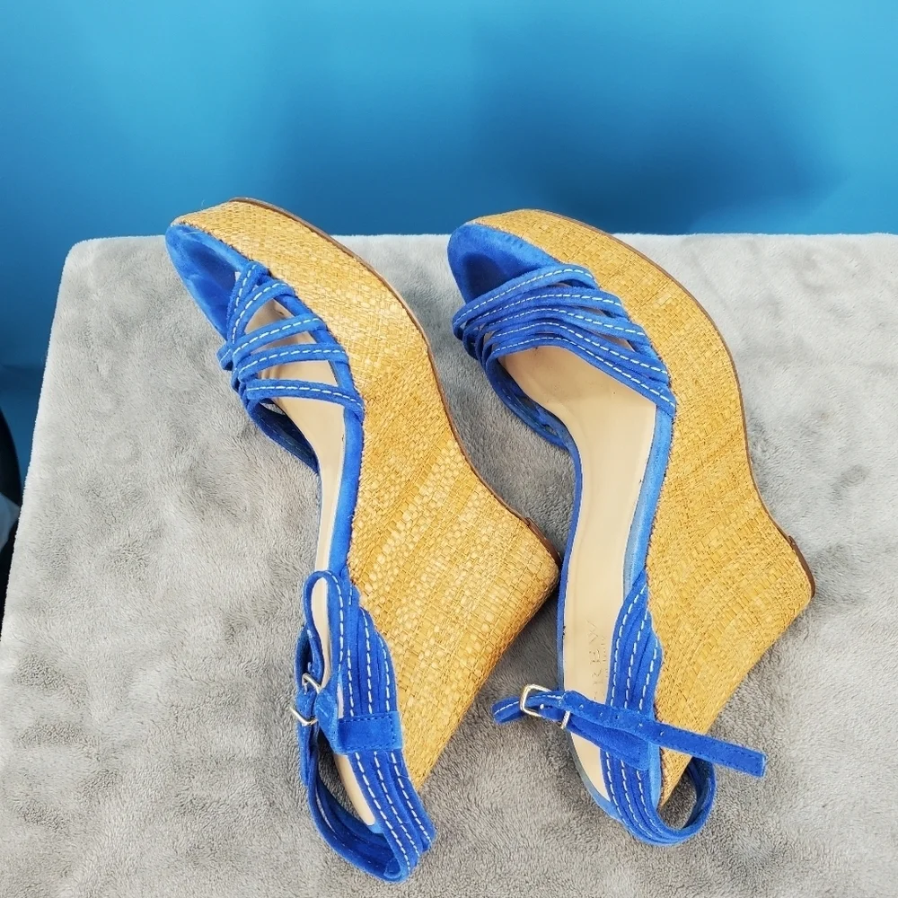J.Crew blue suede strappy wedge heels 8